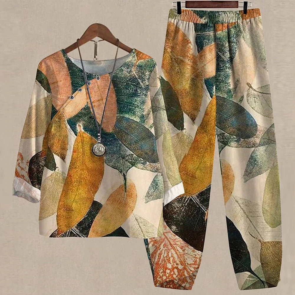 Summer 2 Piece Set Sleeve Shirt Top High Waist Pant