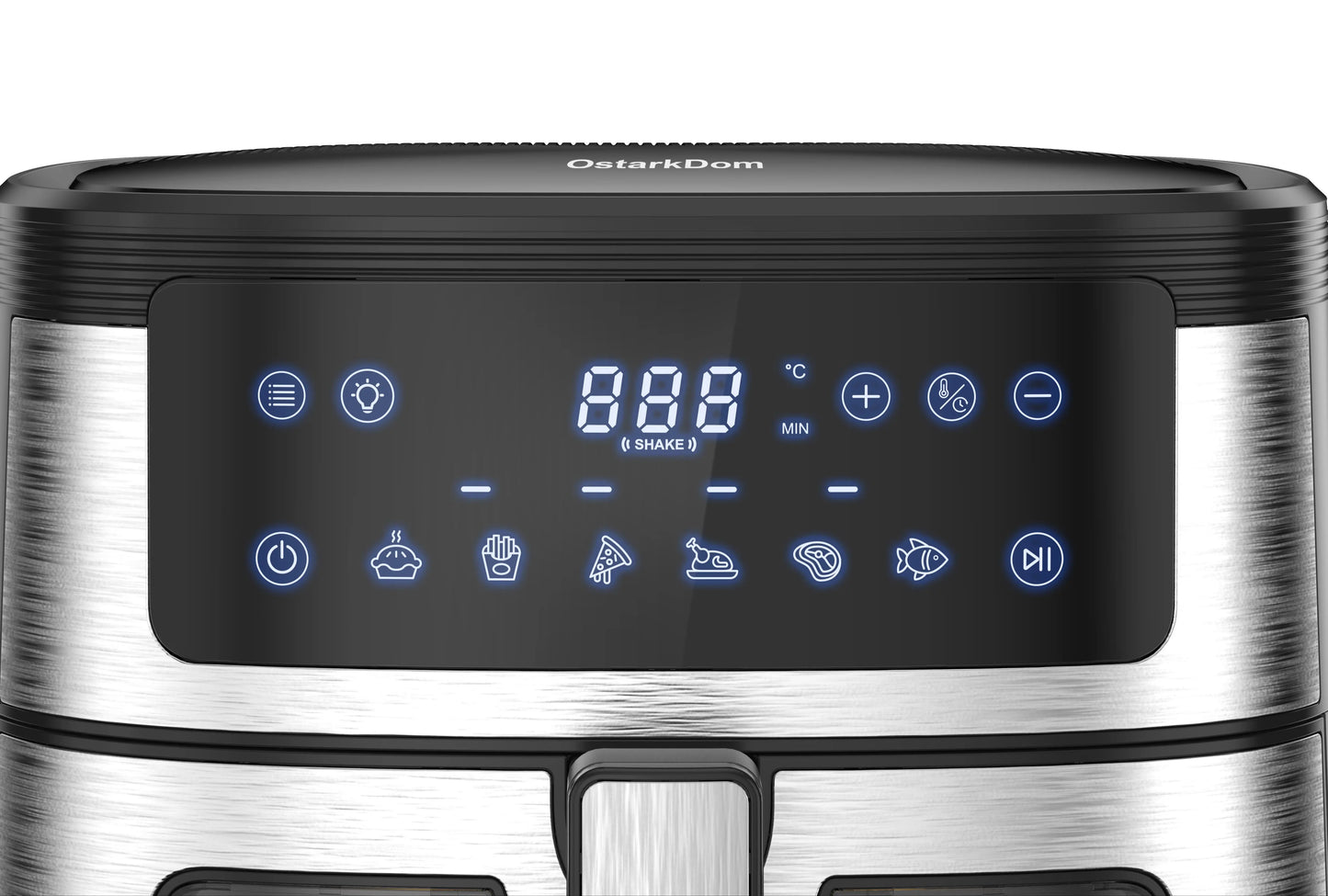 Air Fryer 6L with Touch Control, adjustable temperature up to 200°C, 60-minute timer, 8 preset menus, oil-free cooking, and 1400W power, ideal for families of 3-5 people.