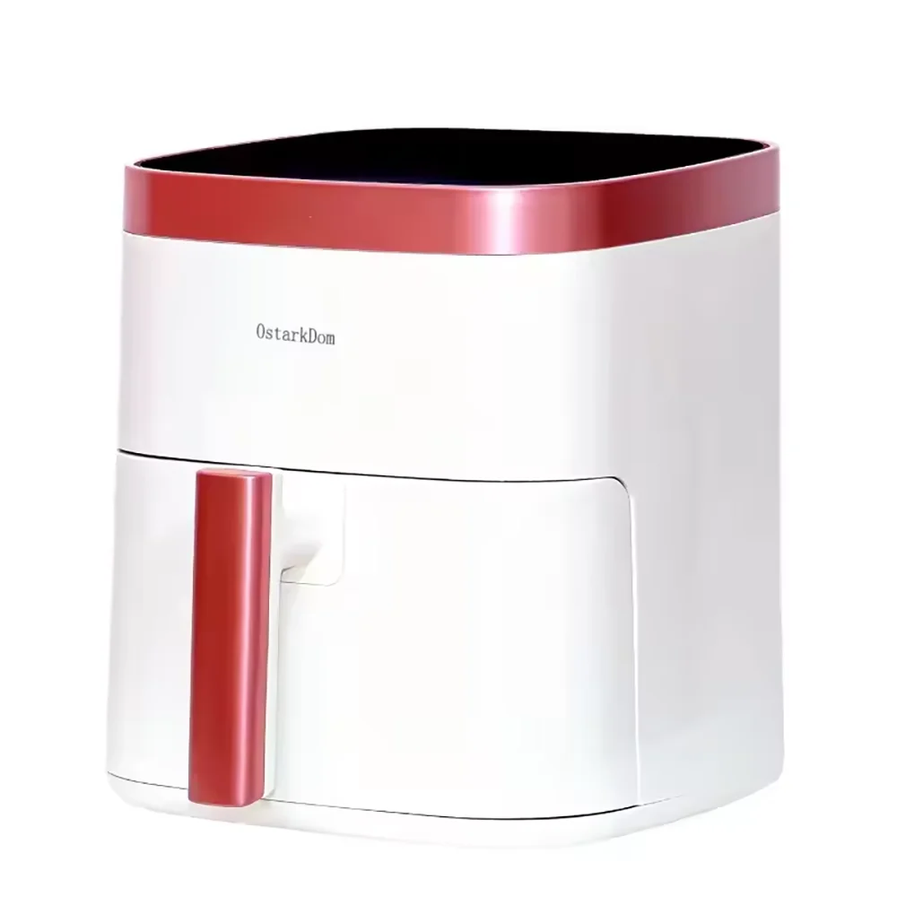 Air Fryer 6L with Touch Control, adjustable temperature up to 200°C, 60-minute timer, 8 preset menus, oil-free cooking, and 1400W power, ideal for families of 3-5 people.