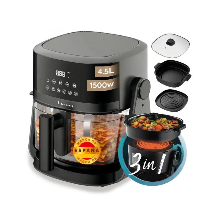 NARVI Air Fryer NF30, 4.5L Capacity, 1500W Power, 360° Cooking, with Visible Window and 6 Automatic Programs, Oil-Free Design, Digital Touchscreen, BPA and PFOA Free, Dishwasher Safe, Perfect for Healthy Cooking.