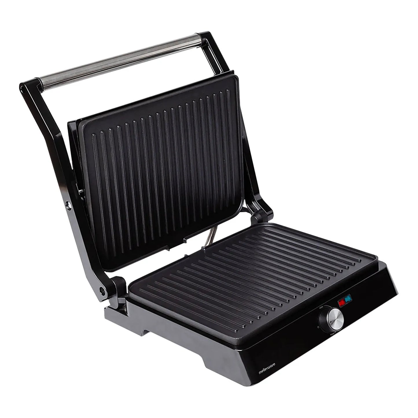 Mellerware Electric Grill Hotty 2200W with Non-Stick Coating, Adjustable Thermostat, 180º Opening, 29x46cm Surface, and PFOA Free Design, Perfect for BBQ and Kitchen Use.