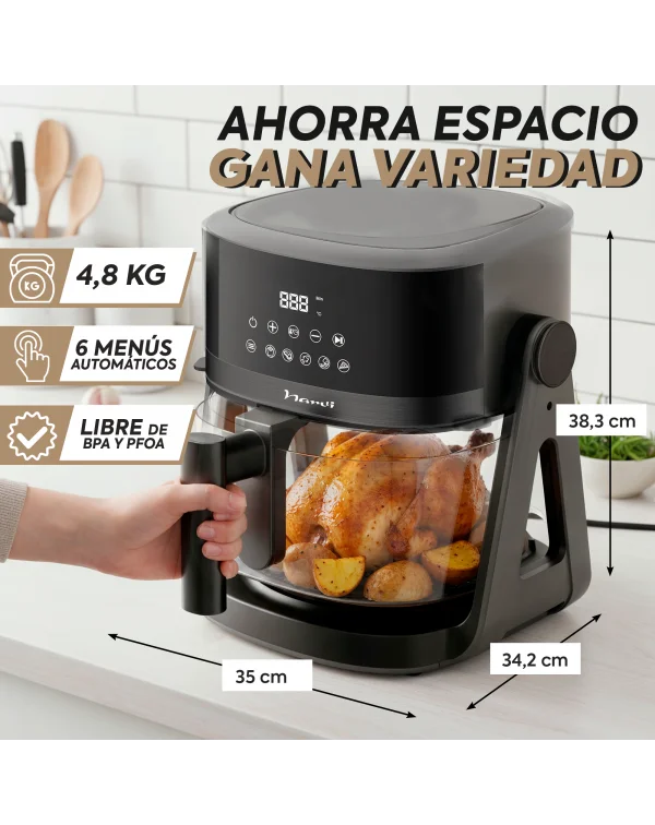 NARVI Air Fryer NF30, 4.5L Capacity, 1500W Power, 360° Cooking, with Visible Window and 6 Automatic Programs, Oil-Free Design, Digital Touchscreen, BPA and PFOA Free, Dishwasher Safe, Perfect for Healthy Cooking.