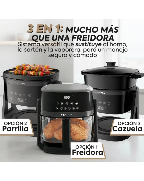 NARVI Air Fryer NF30, 4.5L Capacity, 1500W Power, 360° Cooking, with Visible Window and 6 Automatic Programs, Oil-Free Design, Digital Touchscreen, BPA and PFOA Free, Dishwasher Safe, Perfect for Healthy Cooking.