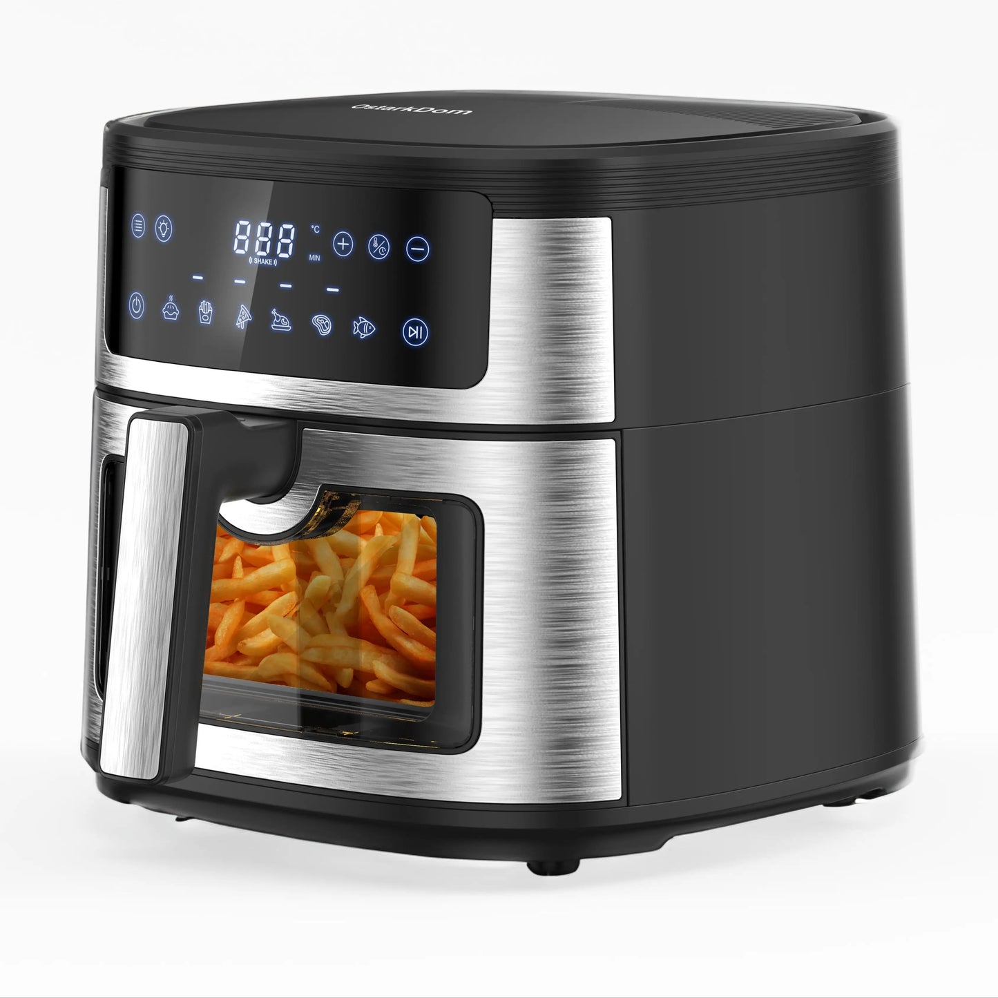 Air Fryer 6L with Touch Control, adjustable temperature up to 200°C, 60-minute timer, 8 preset menus, oil-free cooking, and 1400W power, ideal for families of 3-5 people.