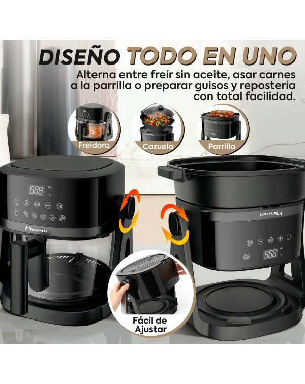 NARVI Air Fryer NF30, 4.5L Capacity, 1500W Power, 360° Cooking, with Visible Window and 6 Automatic Programs, Oil-Free Design, Digital Touchscreen, BPA and PFOA Free, Dishwasher Safe, Perfect for Healthy Cooking.