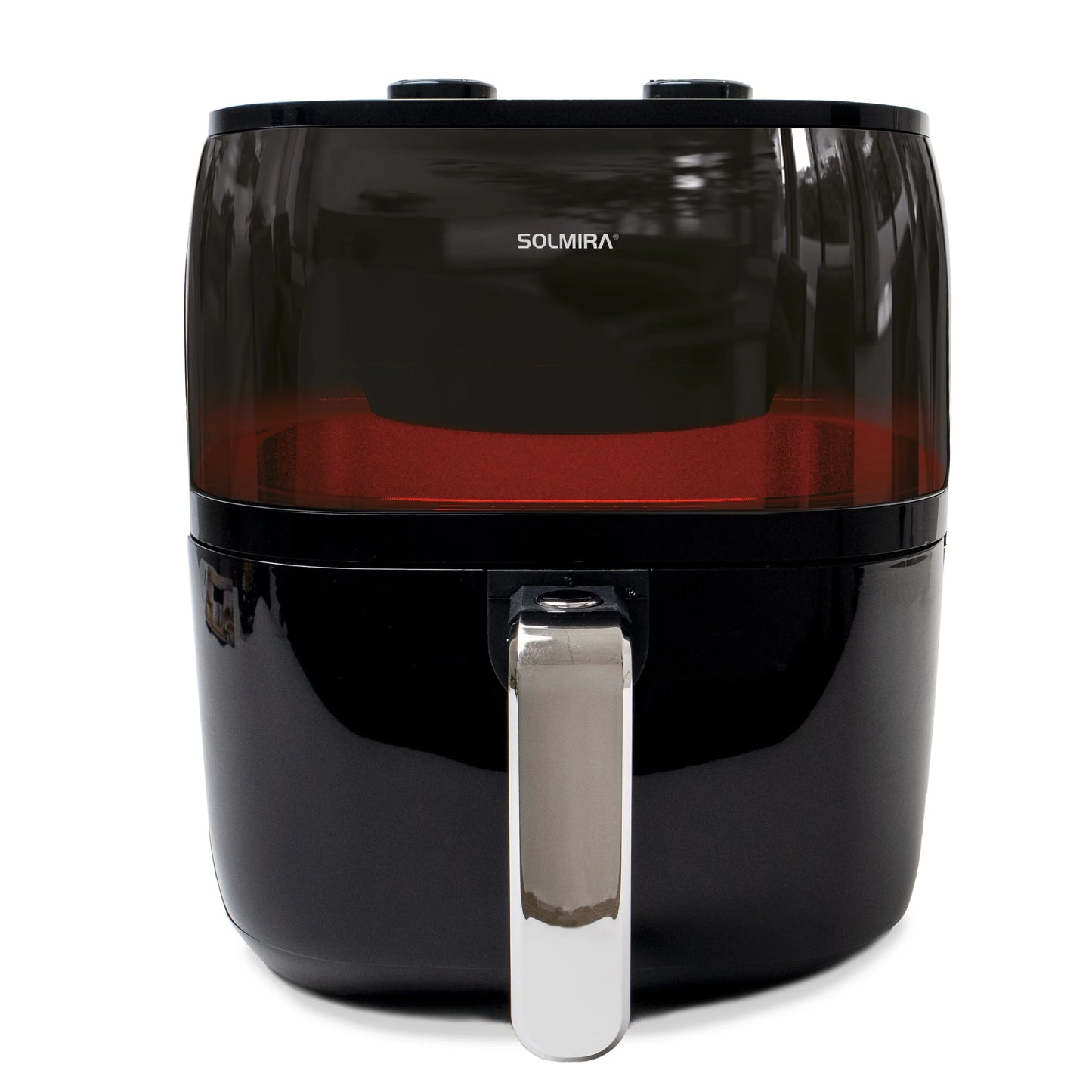 6L Air Fryer by SOLMIRA, 1400W capacity, designed for oil-free grilling, features a compact size of 40x34x38cm, CE certified, perfect for healthy cooking and equipped for various uses.