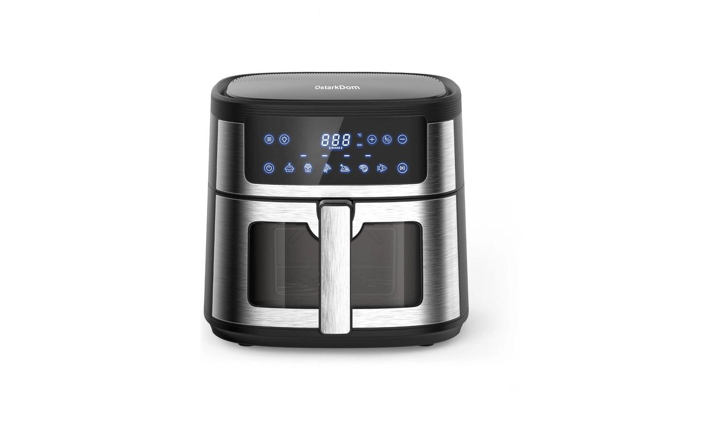 Air Fryer 6L with Touch Control, adjustable temperature up to 200°C, 60-minute timer, 8 preset menus, oil-free cooking, and 1400W power, ideal for families of 3-5 people.