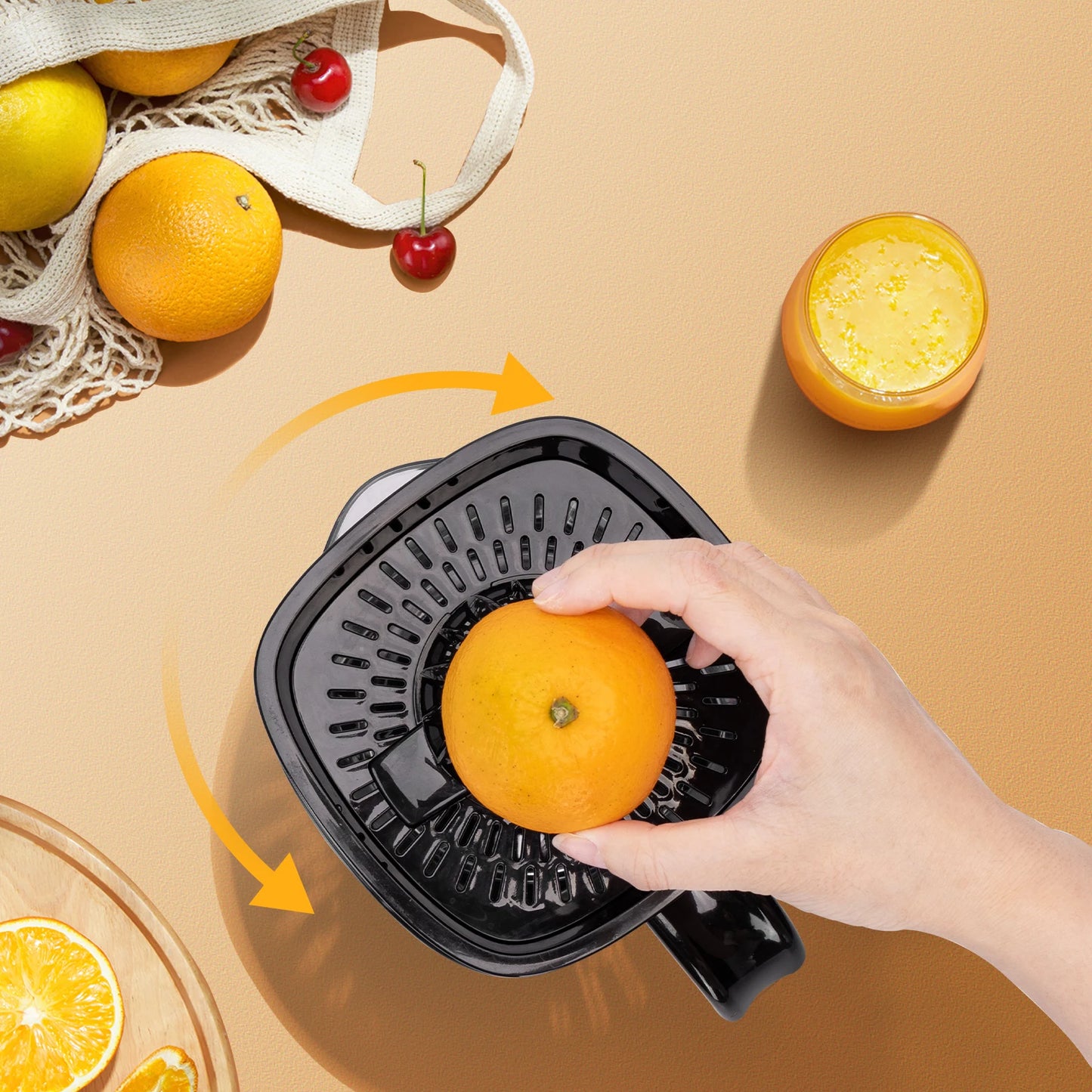 Orange Juicer - Citrus juicer with 1.2L capacity, stainless steel, dual-direction rotation, two cone sizes, LED indicator, and 40W power for efficient fruit extraction.