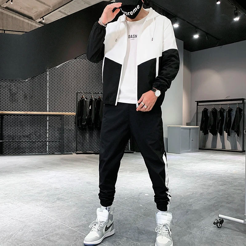 Men Tracksuit Casual Joggers Hooded Sportswear Jackets And Trouser Sets,Sports Suit