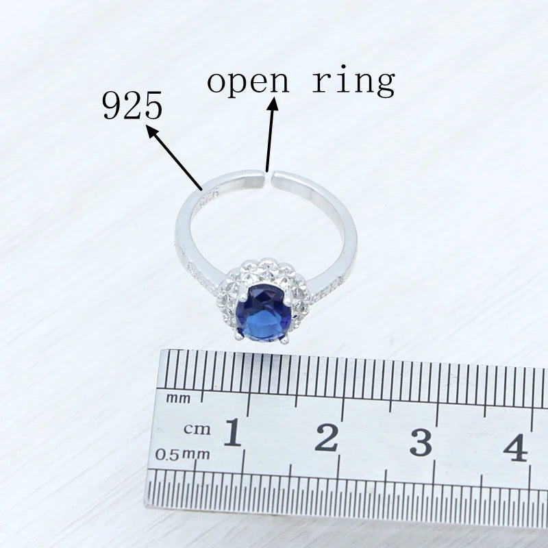 Silver Jewelry 3Set for Women's Wedding Jewelry Earrings Pendant Open Ring Necklace