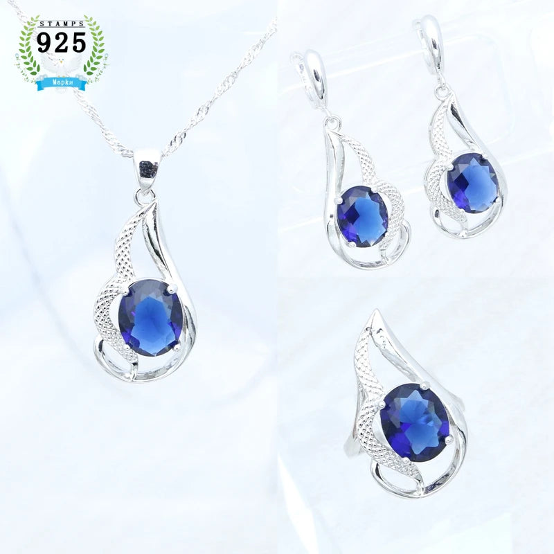 Silver Bridal Jewelry Set  Open Ring Earrings Pendant Necklace Kit Free Jewelry Box