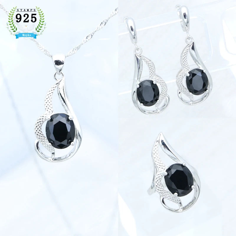 Silver Bridal Jewelry Set  Open Ring Earrings Pendant Necklace Kit Free Jewelry Box