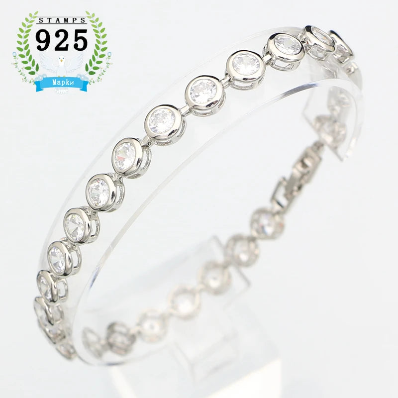 Sterling Silver Slim Bracelet for Women Blue Stone Zircon 18cm+2cm Extension Bracelet Two Buttons Free Gift Box
