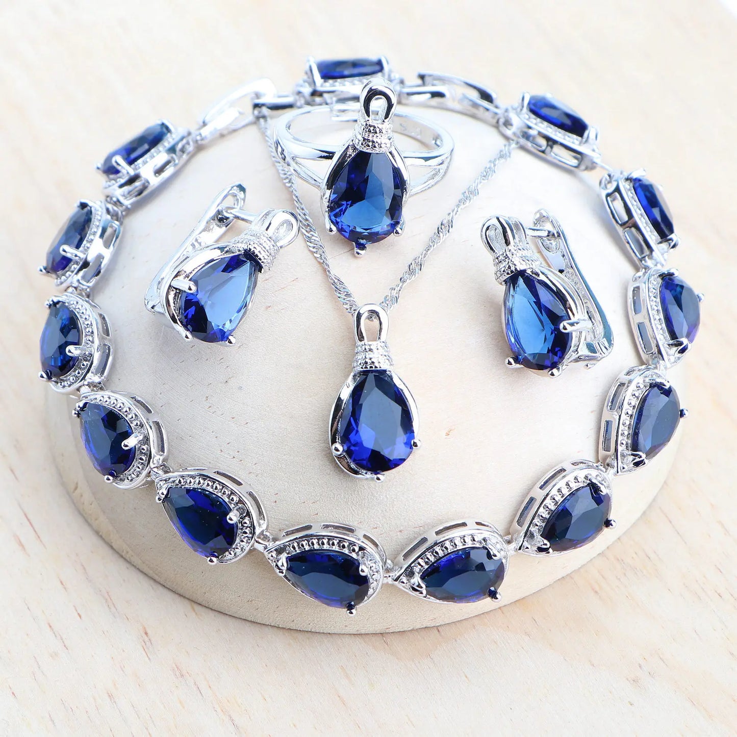 Jewelry 4Sets Costume Jewellery Rainbow Cubic Zirconia Earrings Rings Bracelets Pendant Necklace