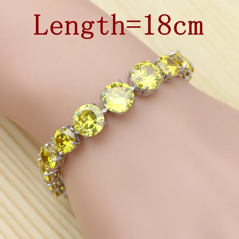 Jewelry 4Sets For Women Party Accessories Yellow Cubic Zirconia White Crystal Ring Bracelet Necklace Pendant Earrings