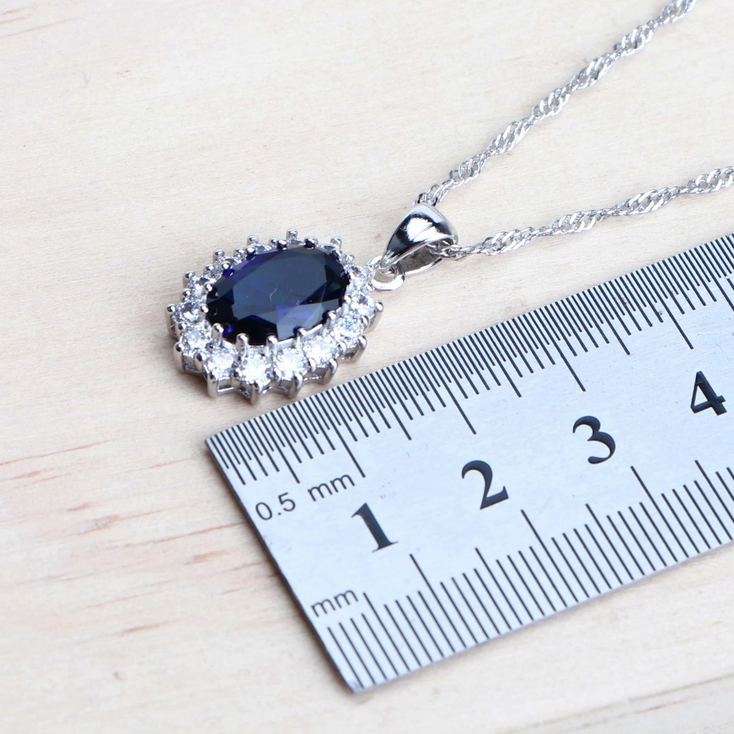 Silver jewelry 4Sets Blue Zirconia Costume Fine Jewellery  Necklace Earrings Rings Bracelets Pendant