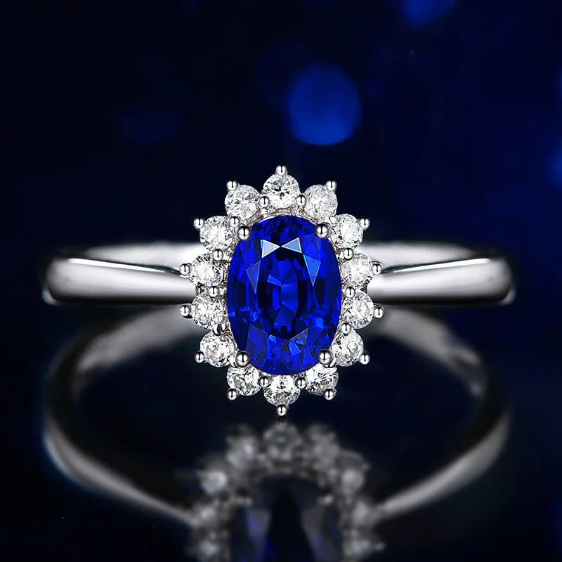Elegant Silver 925 Earrings Jewelry Set Oval Shape Sapphire Zircon Gemstone Pendant Necklace Open Ring