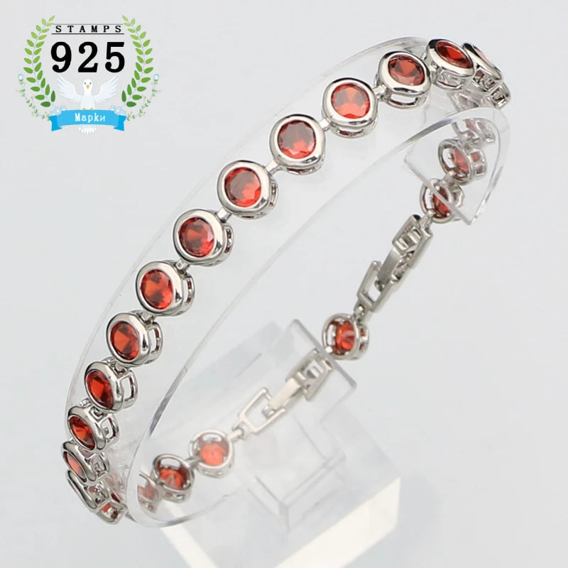 Sterling Silver Slim Bracelet for Women Blue Stone Zircon 18cm+2cm Extension Bracelet Two Buttons Free Gift Box