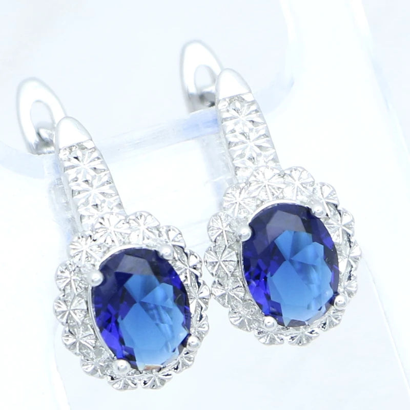 Silver Jewelry 3Set for Women's Wedding Jewelry Earrings Pendant Open Ring Necklace