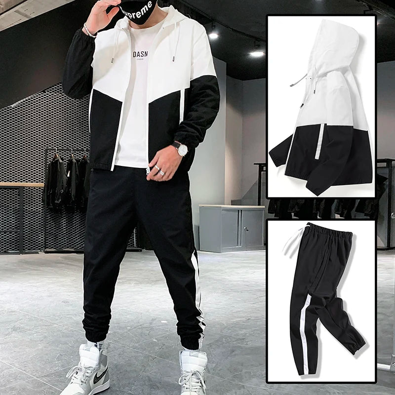Men Tracksuit Casual Joggers Hooded Sportswear Jackets And Trouser Sets,Sports Suit