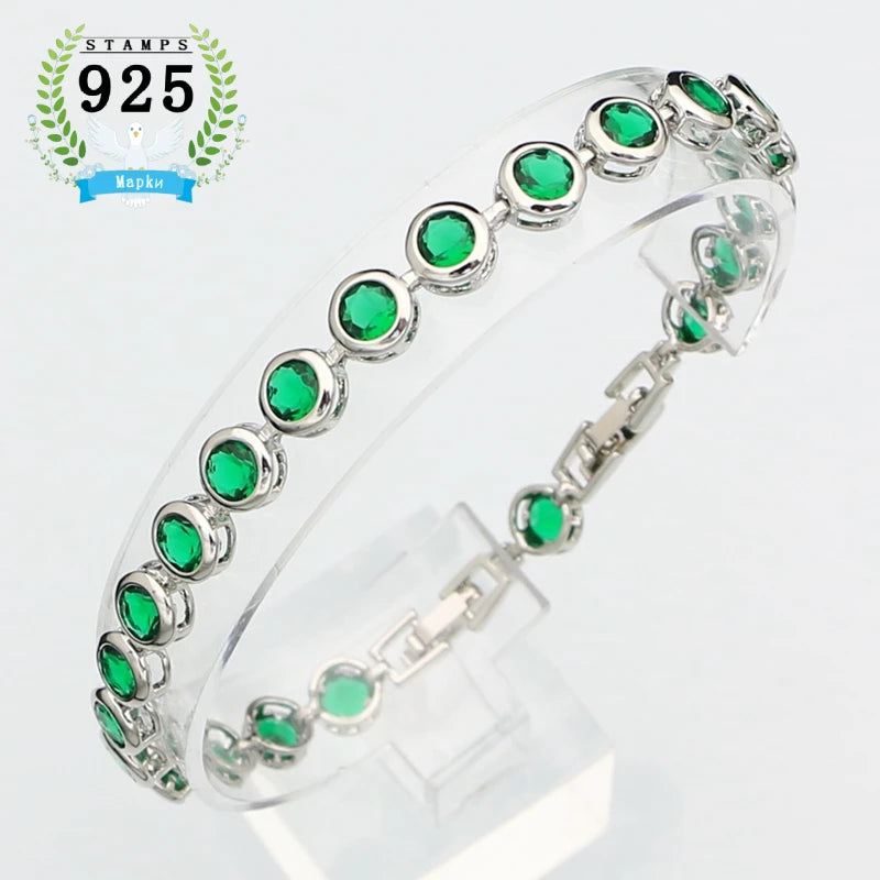 Sterling Silver Slim Bracelet for Women Blue Stone Zircon 18cm+2cm Extension Bracelet Two Buttons Free Gift Box