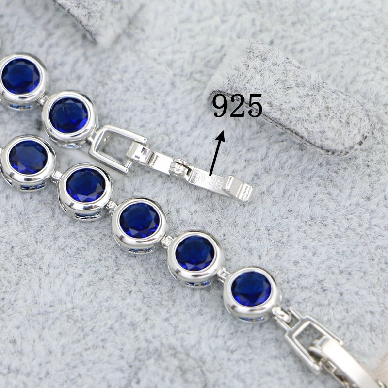 Sterling Silver Slim Bracelet for Women Blue Stone Zircon 18cm+2cm Extension Bracelet Two Buttons Free Gift Box