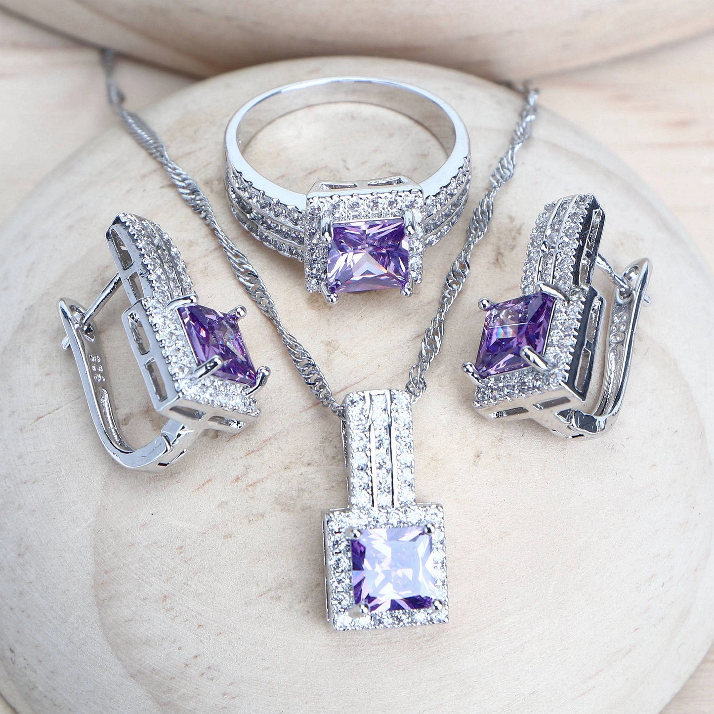 4Sets Silver 925 Fine Costume Jewellery Earrings Rings Bracelets Pendant Necklace