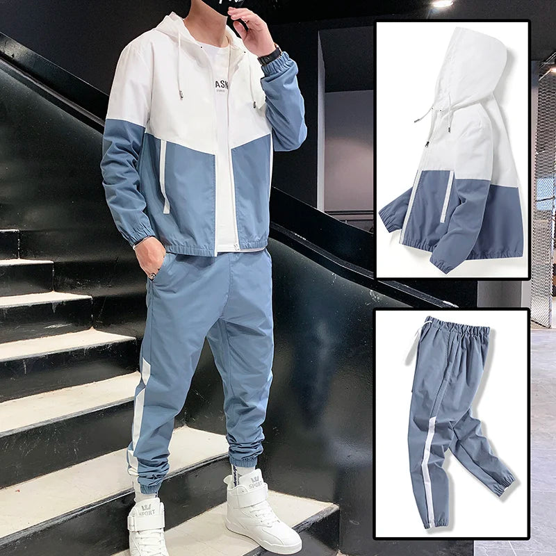 Men Tracksuit Casual Joggers Hooded Sportswear Jackets And Trouser Sets,Sports Suit