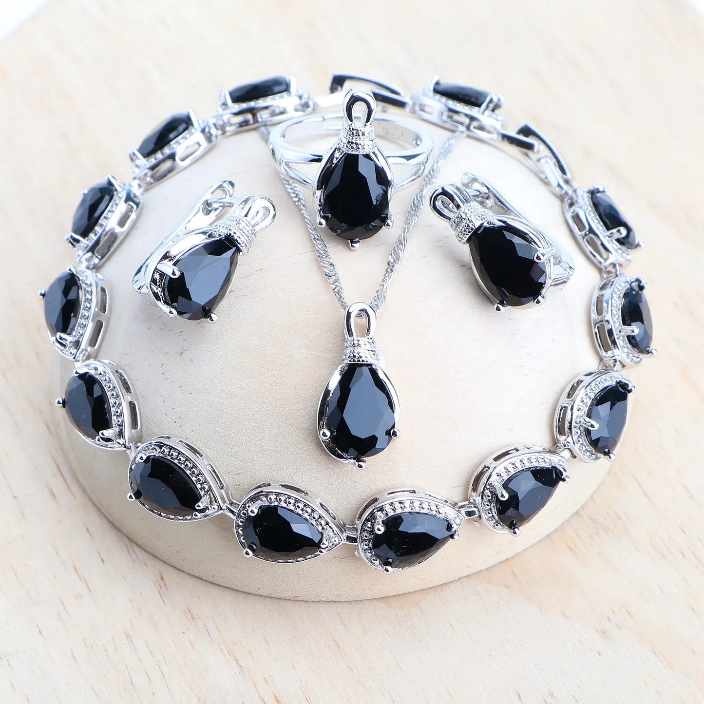 Jewelry 4Sets Costume Jewellery Rainbow Cubic Zirconia Earrings Rings Bracelets Pendant Necklace