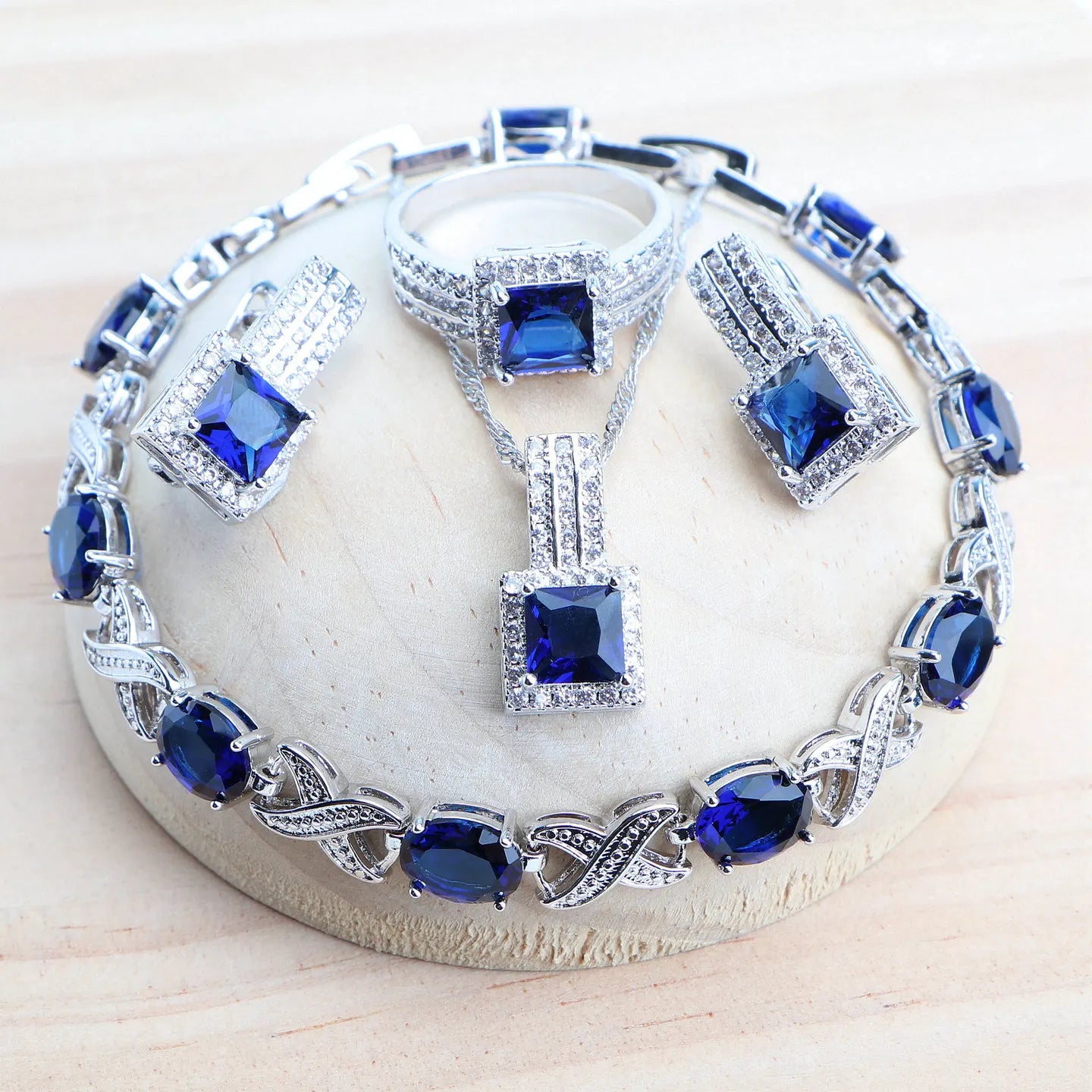 4Sets Silver 925 Fine Costume Jewellery Earrings Rings Bracelets Pendant Necklace