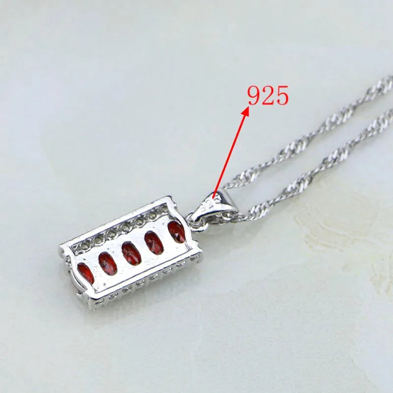 Red Garnet White  Jewelry Sets For Women Earring/Pendant/Necklace/Ring