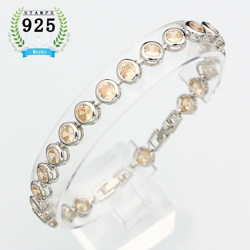Sterling Silver Slim Bracelet for Women Blue Stone Zircon 18cm+2cm Extension Bracelet Two Buttons Free Gift Box
