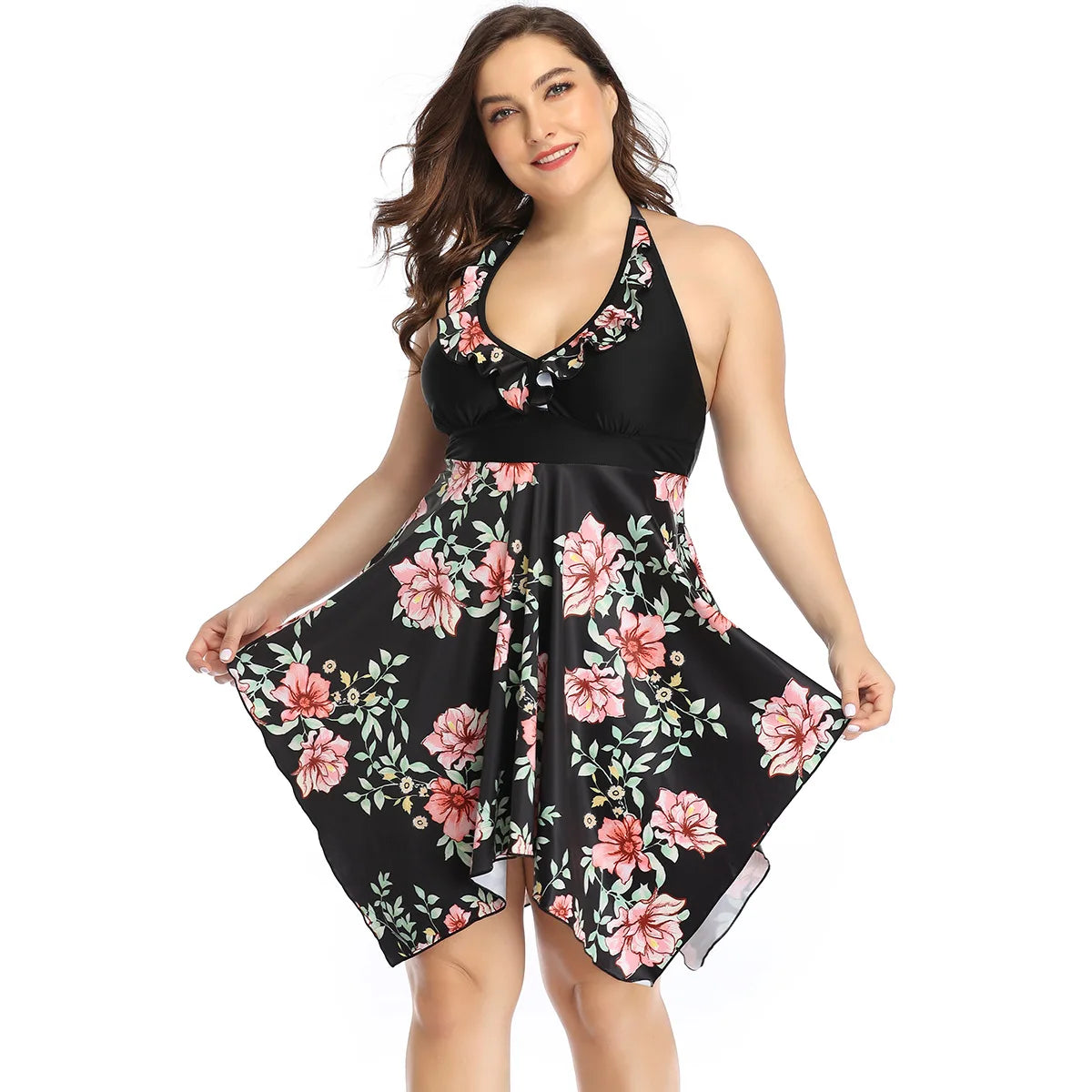 Plus Size Swimsuit Female Split Lace Print Slim Fit Bag Hip Sexy Skirt