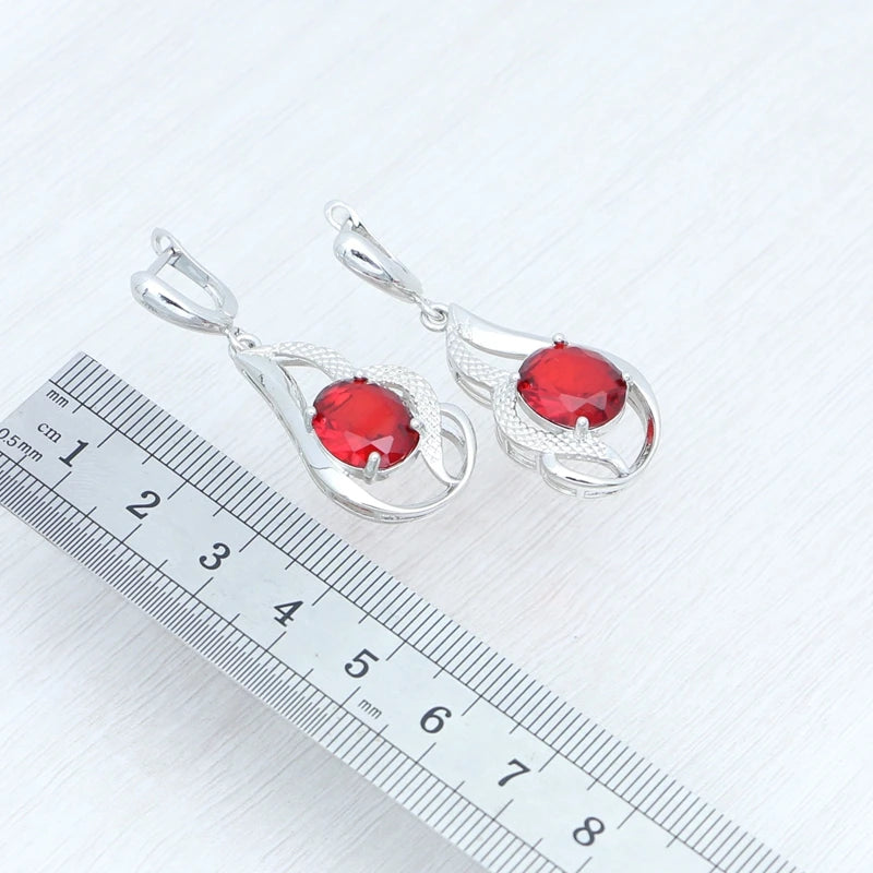 Silver Bridal Jewelry Set  Open Ring Earrings Pendant Necklace Kit Free Jewelry Box