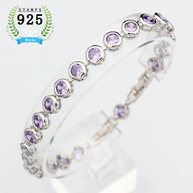 Sterling Silver Slim Bracelet for Women Blue Stone Zircon 18cm+2cm Extension Bracelet Two Buttons Free Gift Box