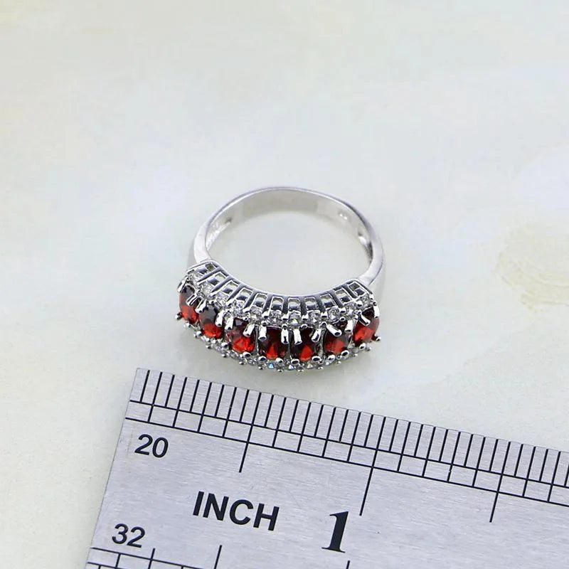 Red Garnet White  Jewelry Sets For Women Earring/Pendant/Necklace/Ring