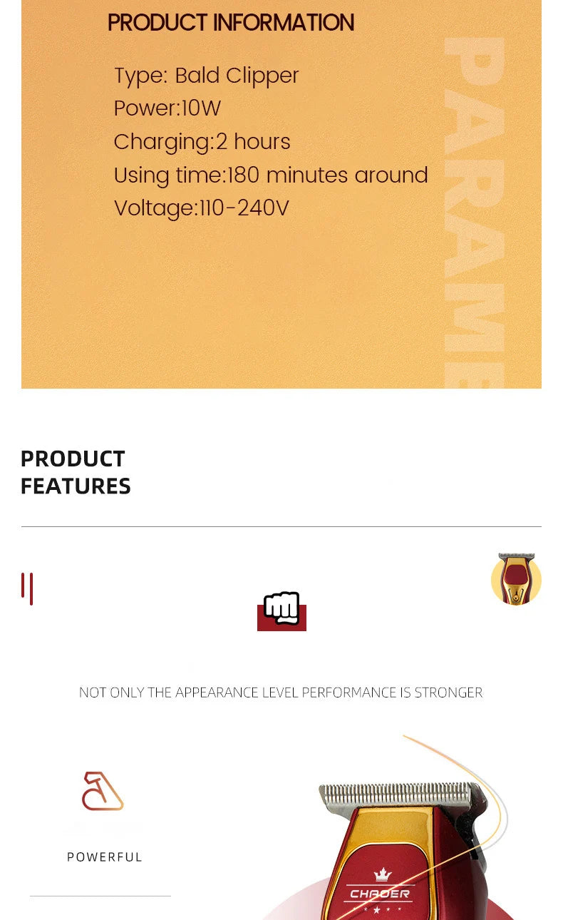 Powerful Professional Hair Trimmer Men 0 MM T Blade Electric Clipper Rechargeable