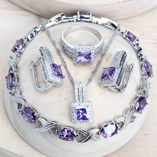 4Sets Silver 925 Fine Costume Jewellery Earrings Rings Bracelets Pendant Necklace