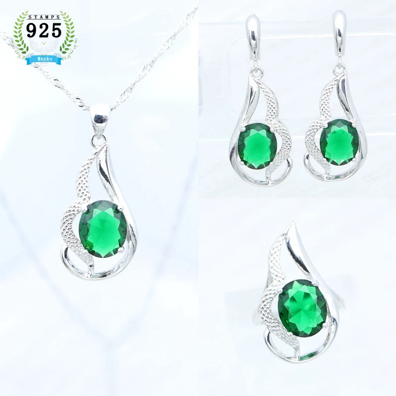 Silver Bridal Jewelry Set  Open Ring Earrings Pendant Necklace Kit Free Jewelry Box
