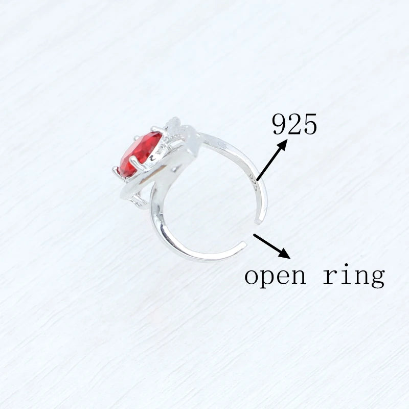 Silver Bridal Jewelry Set  Open Ring Earrings Pendant Necklace Kit Free Jewelry Box
