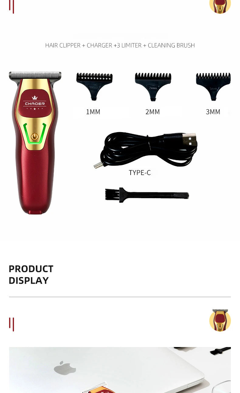 Powerful Professional Hair Trimmer Men 0 MM T Blade Electric Clipper Rechargeable