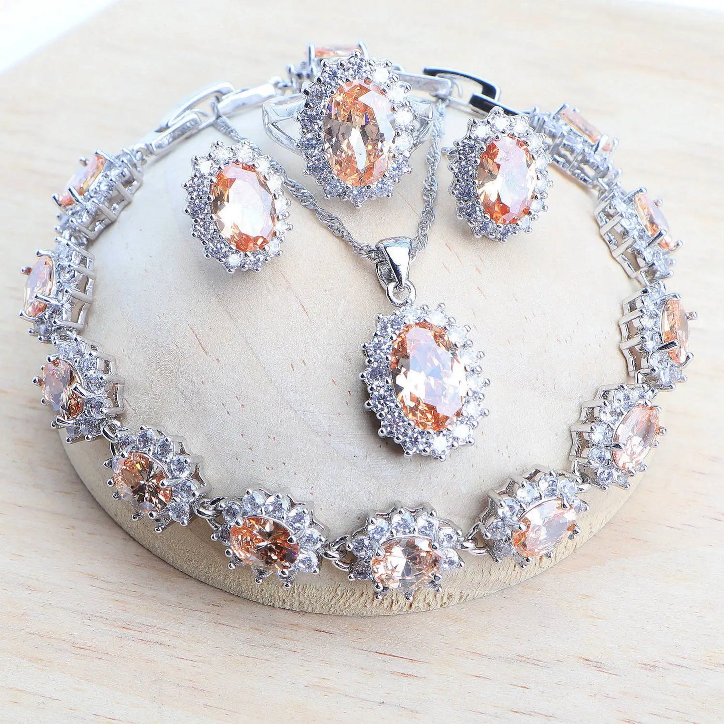 Silver jewelry 4Sets Blue Zirconia Costume Fine Jewellery  Necklace Earrings Rings Bracelets Pendant