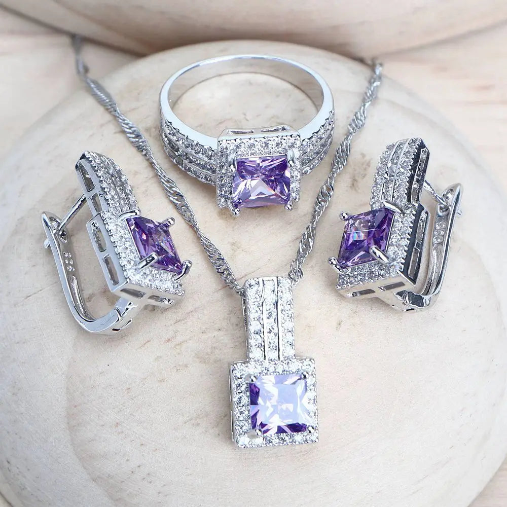 4Sets Silver 925 Fine Costume Jewellery Earrings Rings Bracelets Pendant Necklace