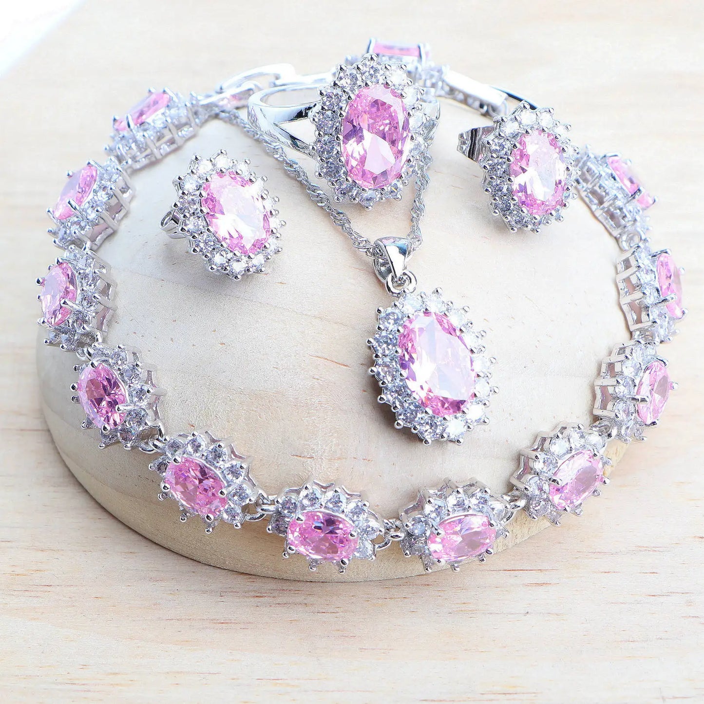 Silver jewelry 4Sets Blue Zirconia Costume Fine Jewellery  Necklace Earrings Rings Bracelets Pendant