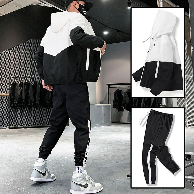 Men Tracksuit Casual Joggers Hooded Sportswear Jackets And Trouser Sets,Sports Suit
