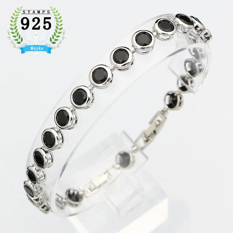Sterling Silver Slim Bracelet for Women Blue Stone Zircon 18cm+2cm Extension Bracelet Two Buttons Free Gift Box
