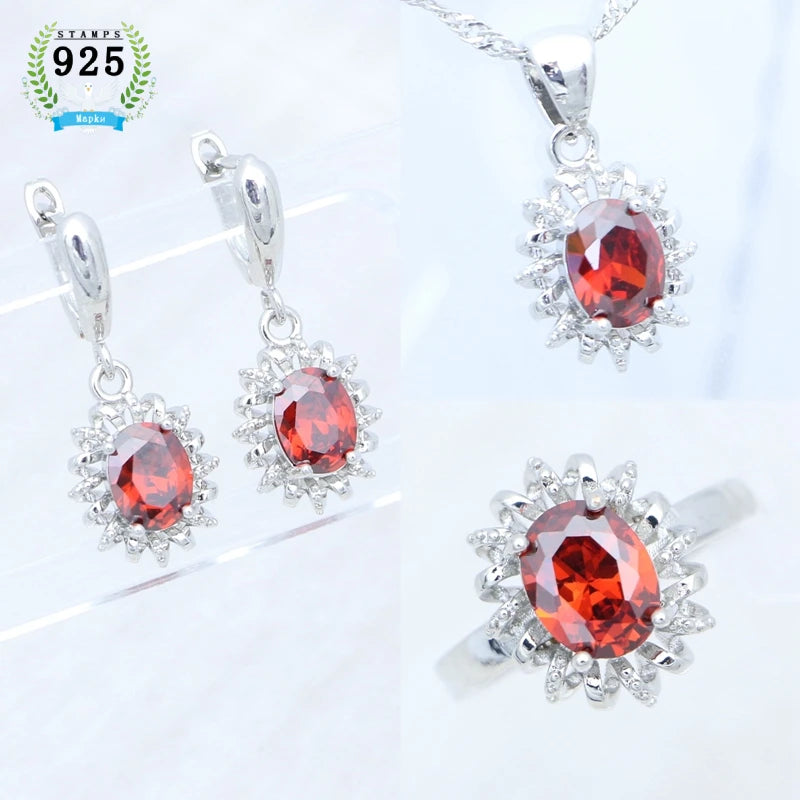 Egg Cubic Zirconia Pink Jewelry Kit 925 Sterling Silver Earrings Adjustable Ring Pendant Woman Engagement Gift Free Jewelry Box