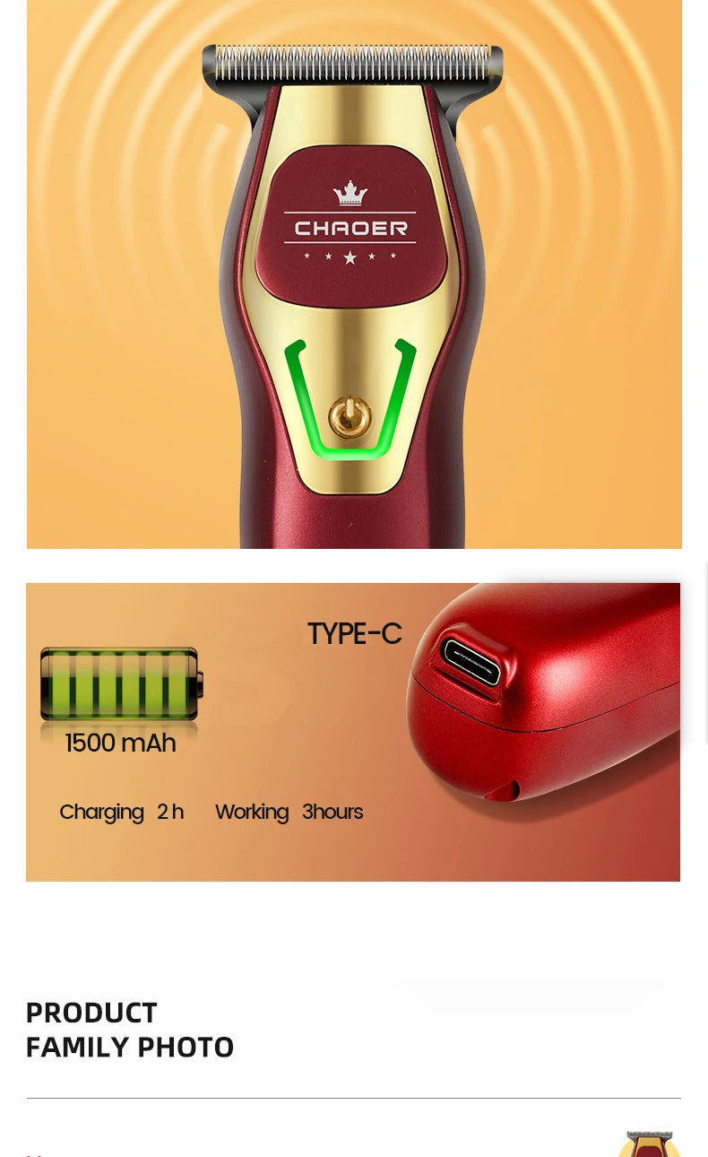 Powerful Professional Hair Trimmer Men 0 MM T Blade Electric Clipper Rechargeable