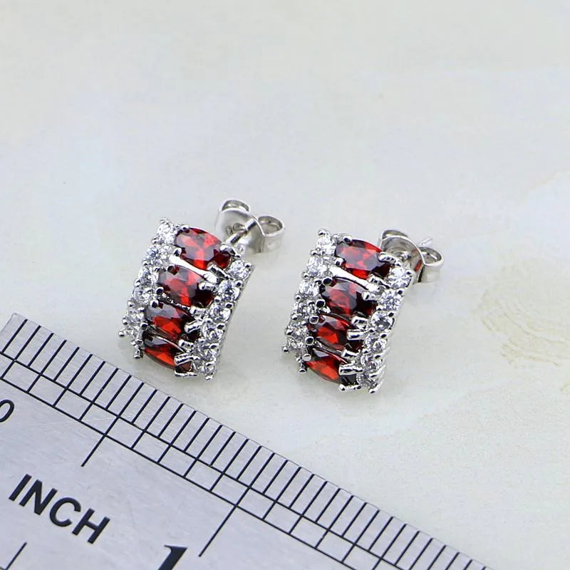 Red Garnet White  Jewelry Sets For Women Earring/Pendant/Necklace/Ring