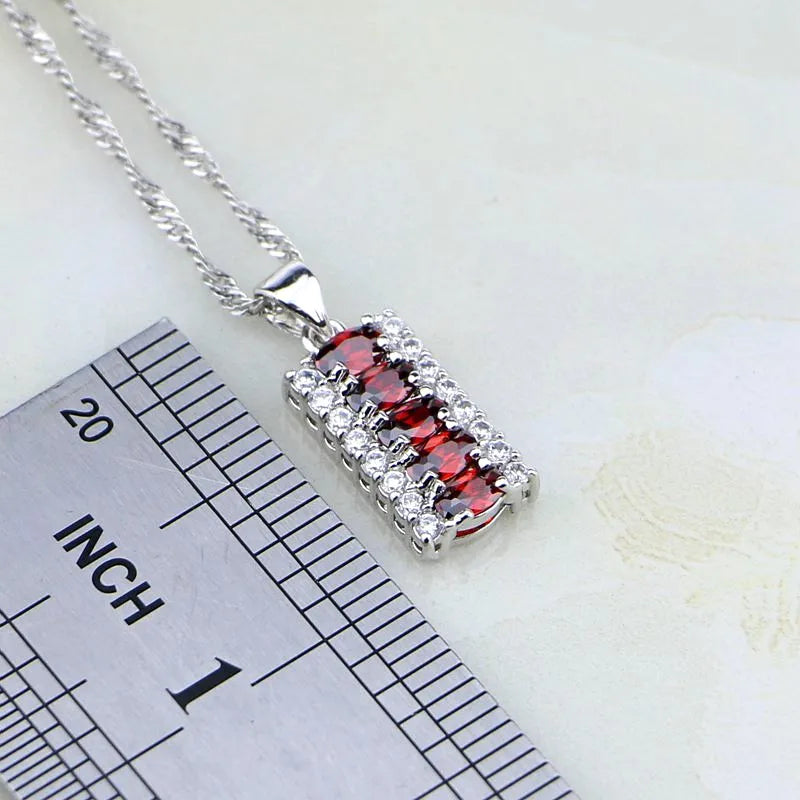 Red Garnet White  Jewelry Sets For Women Earring/Pendant/Necklace/Ring